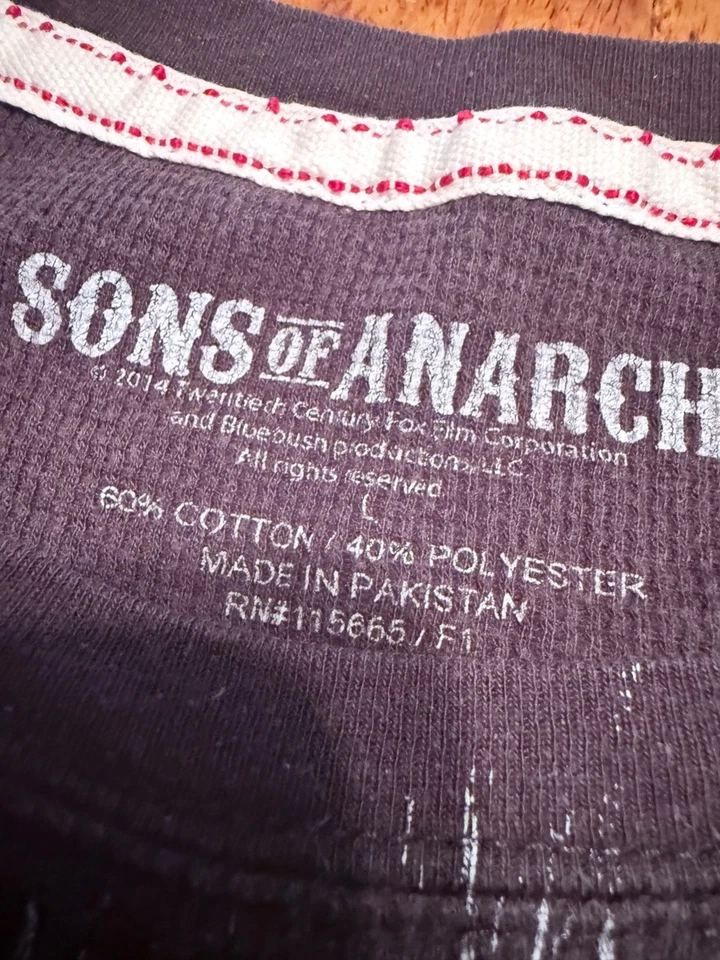 Sons Of Anarchy Thermal Shirt Grim Reaper Skull Distressed Red Stitch Size L F8 - Image 3 of 4