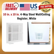 10 in. x 10 in. 4-Way Steel Wall/Ceiling Register, White