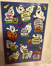Vintage American Greetings Halloween Stickers Sheet of Ghosts Tombstones Pumpkin