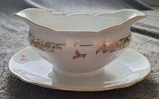 Saucier Reinecke aus Eisenberg Porzellan Gold rosa Blumendekor alt Vintage