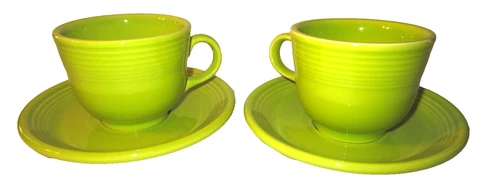 Vintage HLC Fiesta Lime Green Coffee Cup & Saucer Set of 2