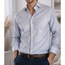 Twillory Safe Cotton Non-Iron Dress Shirt Tailored Fit Blue White 16.5 32/33