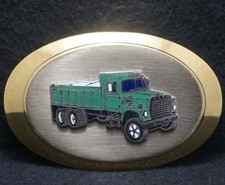 XD09120 VINTAGE 1970s  DUMP TRUCK  HEAVY MACHINERY ARTWORK MENS BELT BUCKLE