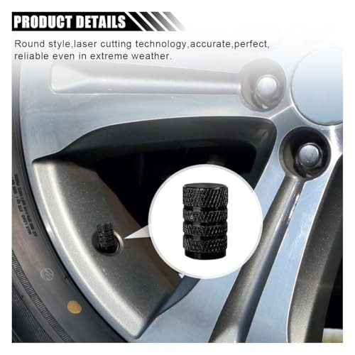 4PCS Car Tire Valve Stem Caps, Corrosion-Resistant & Leak-Proof Black