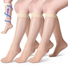 3 Pairs Sheer Compression Socks 20-30 Mmhg Knee High Compression Medium Nude