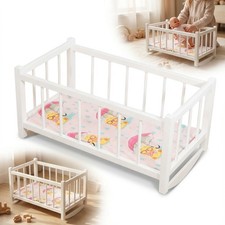 Culla bianca da bambole a dondolo – legno naturale