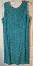 Talbots Turquoise Aqua Lace Crochet Overlay Sheath Dress Size 16
