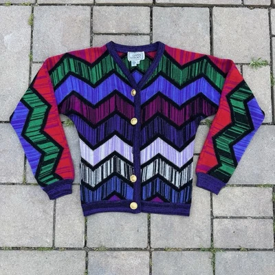VTG 90s Gianni Versace Virgin Wool Cardigan Sweater Colorful Gold Buttons S READ - Image 1 of 4