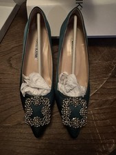  NEW Manolo Blahnik EBURA  Pumps Green with silver decor  Heels Shoes 37
