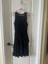 Carmen Marc Valvo Black Tiered Ruffled Sheath Midi Dress Size 10