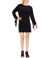 Vince Camuto Womens Tie-Sleeve Shirt Dress Shift Dress, Black, X-Small
