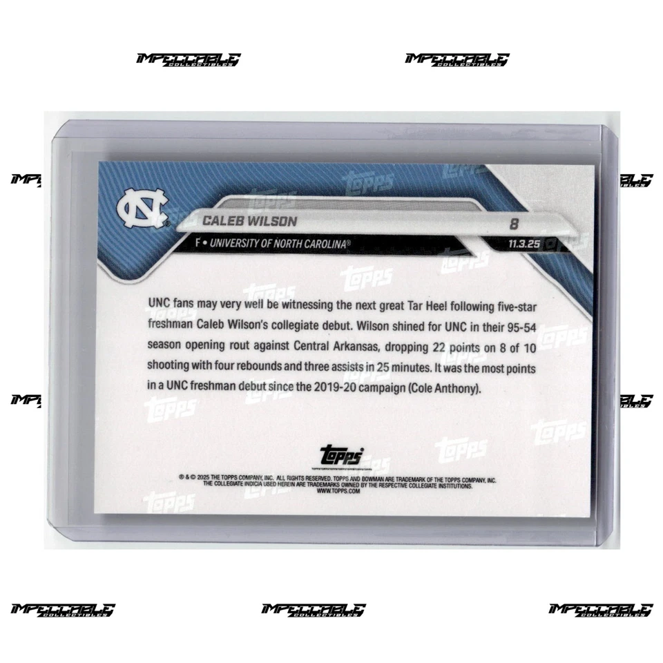 Bowman U Now 2025 - #8 Caleb Wilson novato/832 Top Freshman Wows EN MANO Foto 2 de 2