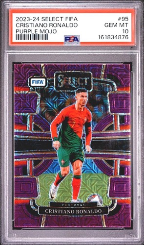2023-24 Panini Select FIFA Cristiano Ronaldo Purple Mojo Prizm Terrace PSA 10