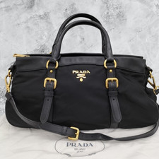 Borsa a tracolla originale PRADA in nylon borsa a mano 2 vie nera tracolla st...