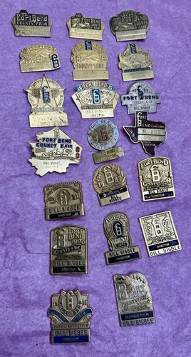 Vintage Personal Collection Of 20 Fort Bend County Fair  Badges/Pins