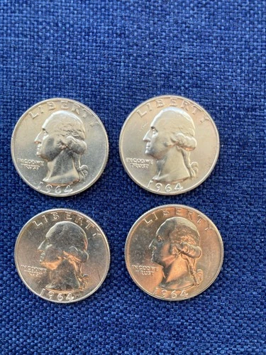 Lot Of 4 BU 1964 90% SILVER WASHINGTON QUARTERS