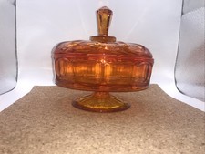 Viking Glass Persimmon Orange Epic Diamond Steeple Footed Candy Dish Beautiful