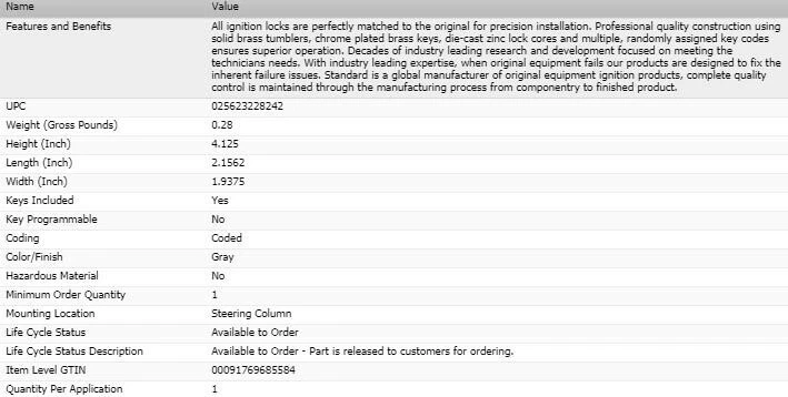 Cilindro de bloqueo de encendido estándar con llaves para Chevrolet Blazer 1999-2002 Foto 3 de 4