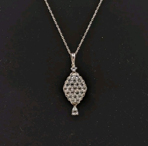 Sterling Silver 925 White Zircon Cluster Pendant 20" Necklace - Picture 2 of 4