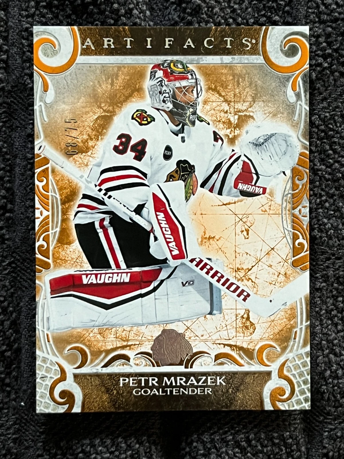 24-25 UPPER DECK ARTIFACTS PETR MRAZEK ORANGE #'d /75 CHICAGO BLACKHAWKS!!