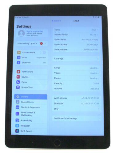 Apple iPad Pro A1673 32GB 9.7" WiFi Only Space Gray Tablet; 6157291