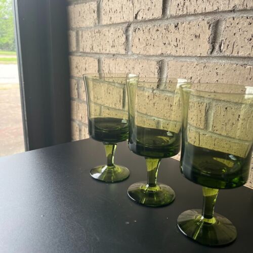 4ct VTG MCM Denby ARABESQUE Moss Green Water Goblets Glasses Sweden 6.5 in - Picture 1 of 11