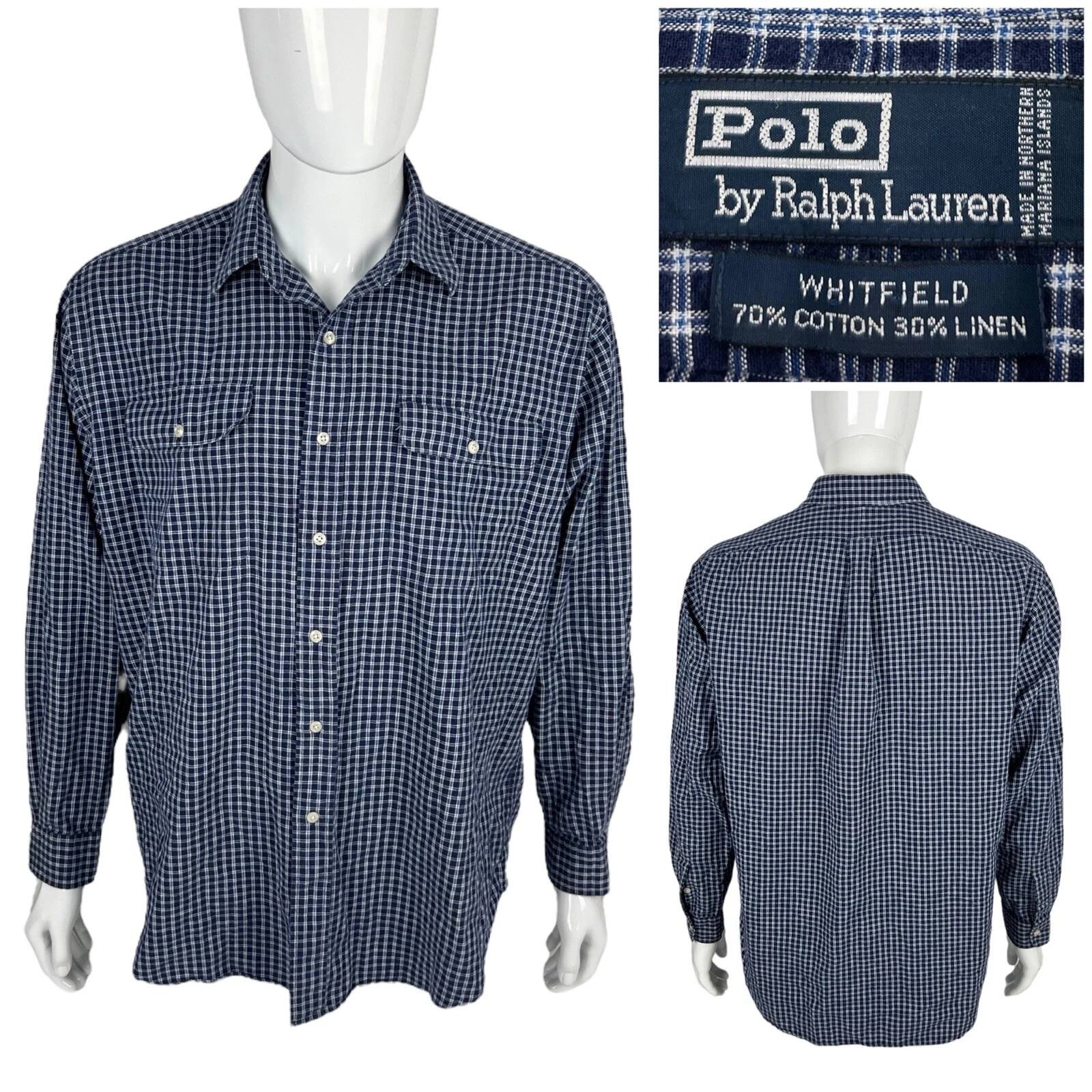 Polo Ralph Lauren Mens Large Shirt Whitfield Check Pockets Blue Cotton Linen
Opens in a new window o