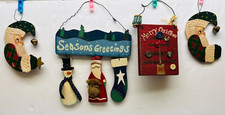 set of 4 wood christmas hanging wall decorations