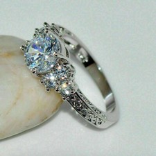 Lab Created Diamond 2.85Ct Round Cut White Engagement  Wedding 925 Silver RIng