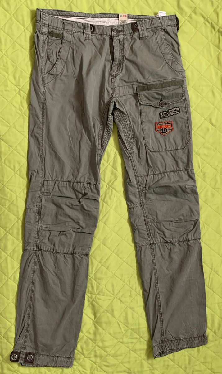 PULL BEAR XDYE Mens Military Style Olive Green Cotton Pants Size