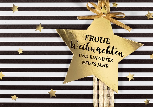Weihnachten GlüCkwunschkarte Mit Umschlag Querformat Schwarz Weiß Gold Stern-image