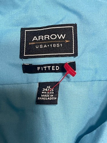 Arrow Shirt, Men's Size 16 34/35, Blue, Fitted, Button Up, Long Sleeve, No Iron - Picture 7 of 9