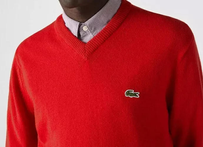 NWT Lacoste Men s Cotton V Neck Sweater Red Long Sleeve Size M 4