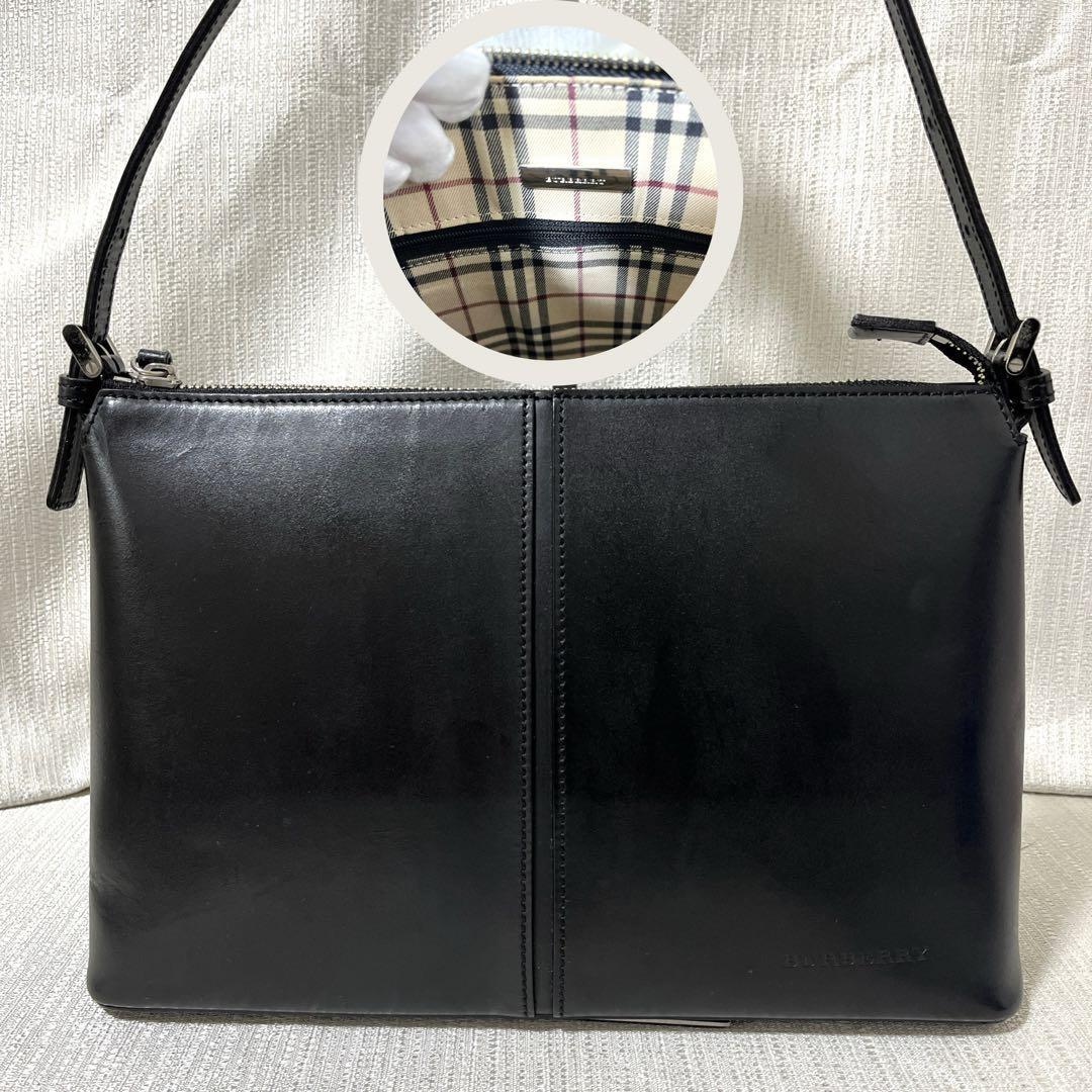 Burberry Shoulder Bag Nova Check Leather Black Authentic F1205336