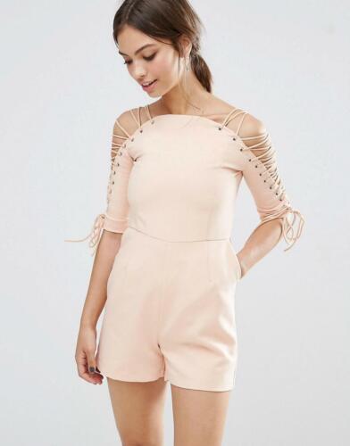 NEW LAVISH ALICE NUDE LACE UP SLEEVE STRUCTURED PLAYSUIT PARTY PROM LOOK UK 6 - 第 1/8 張圖片