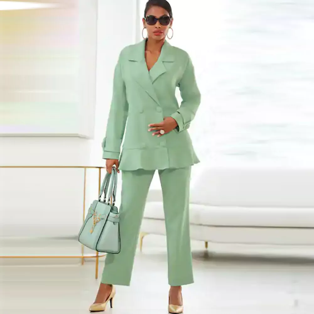 Womens Fashion Clothes Mint Green Trouser Suit with Plain LSTV119873