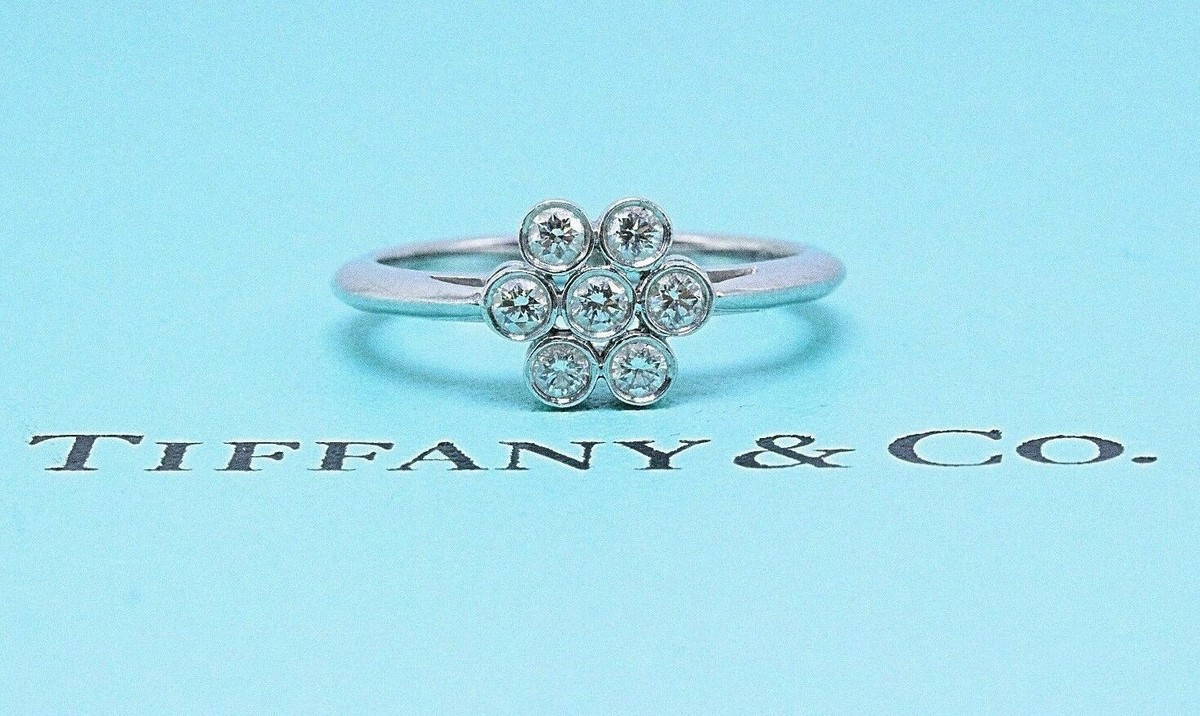 Tiffany & Co Diamond Flower Ring Bezel Set Rounds 0.30 tcw F