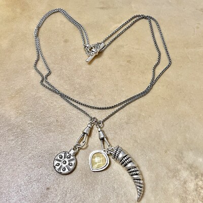 Boho Mandala & Tooth Charm Necklace in Mixed Metals Gold & Silver Tone - 18''