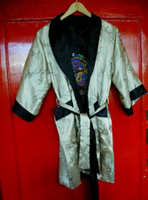 vintage mens smoking jacket dragon embroidery reversible S/M 1960s gold black