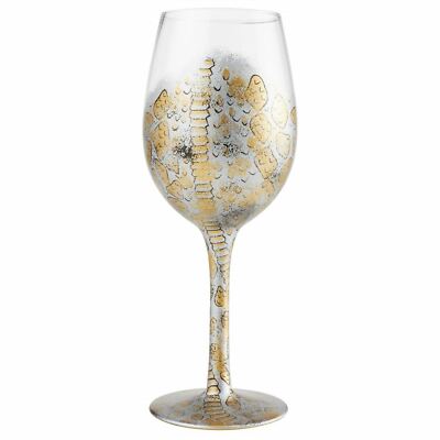 Dekoriertes Weinglas Unikat handbemalt Gift Golden Bling Geschenkidee Lolita