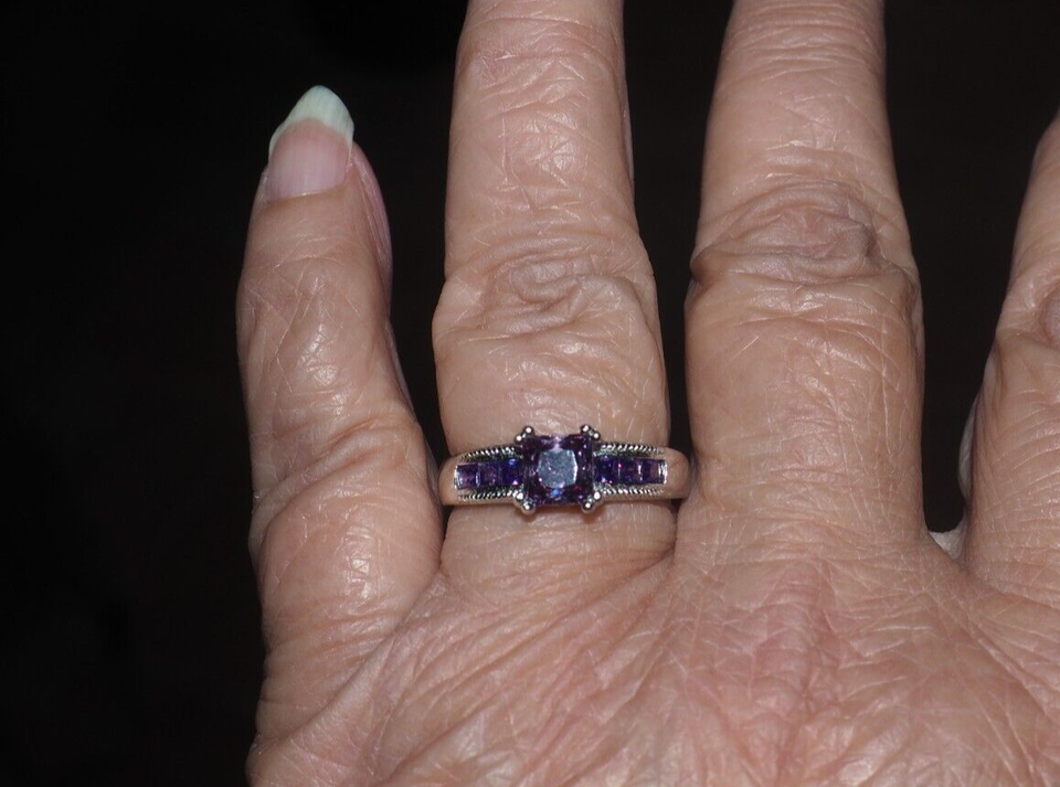 Ring silver colour with purple stone costume jewellery eBay