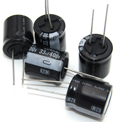 ( 5 PCS ) 33uf 400v 105 C  Nichicon Electrolytic Capacitor   --  NOS