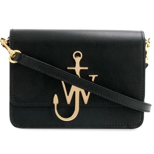 JW Anderson 13432331 Anchor Gold Logo Plaque 7"Mini Bag Crossbody Shoulder Black