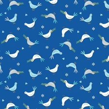 Noah's Journey Nursery Baby Doves of Peace Bird Dark Blue Multi 44" by the Yard