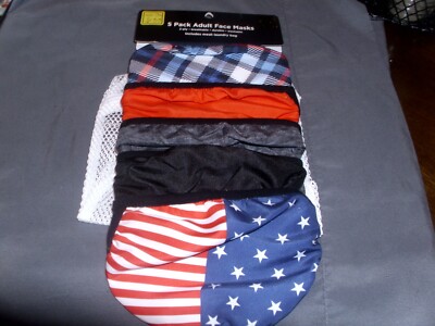 5 Pack Adult Face Masks Includes Mesh Laundry Bag NEW