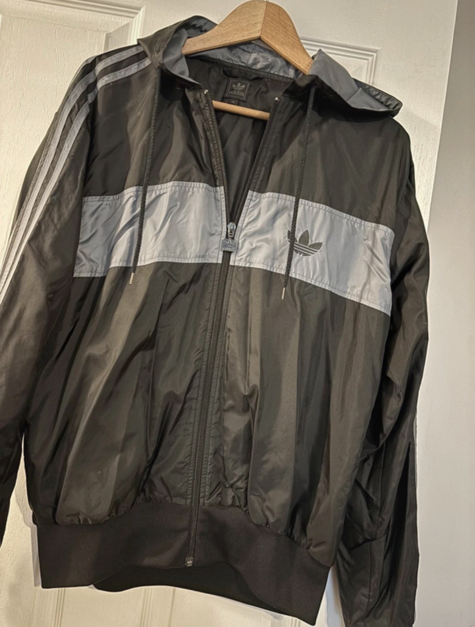 Vintage Adidas Windbreaker Jacket UK Mens Medium -Black / Grey - Rare From 2008