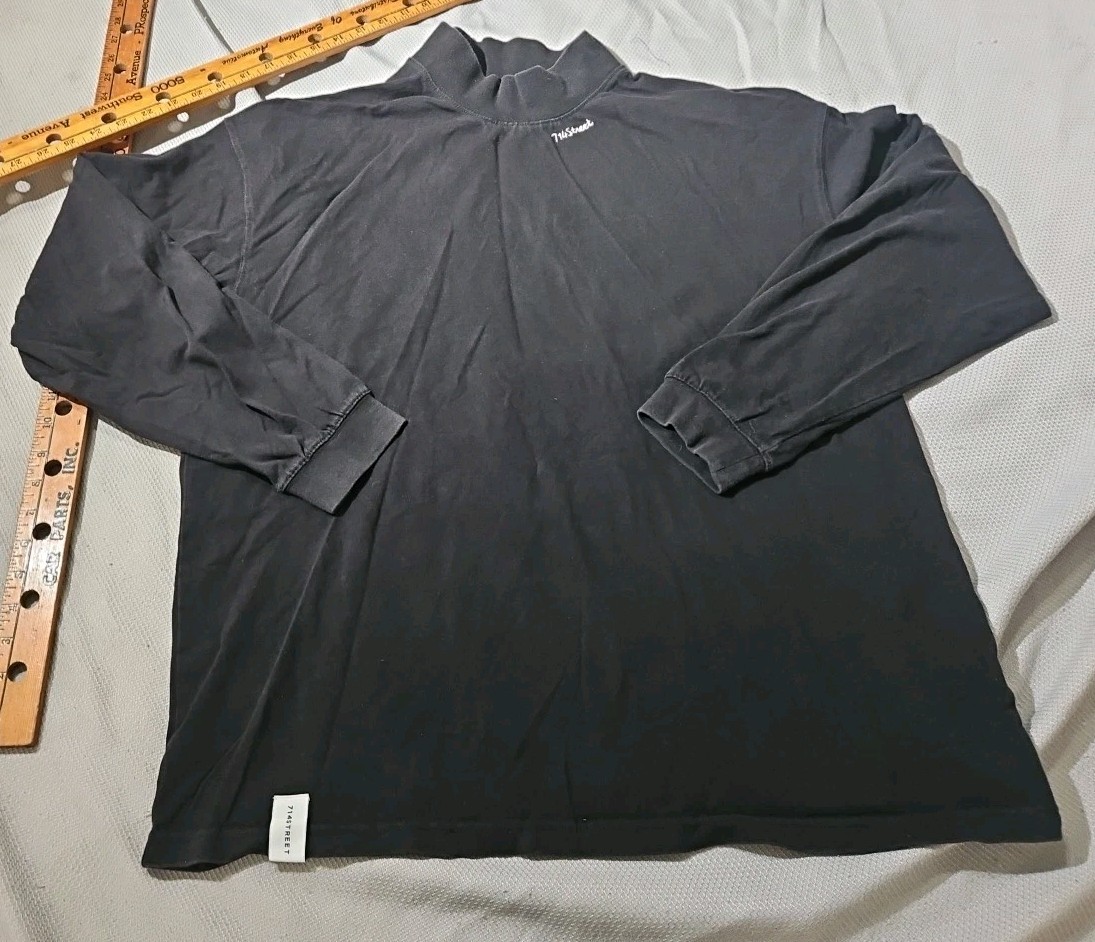 714 Street Shirt Mens XL Black Mock Neck Embroidered Logo Casual