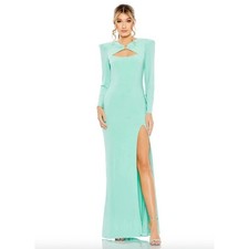 MAC DUGGAL Dress Size 2 Evening Gown NEW Aqua Green Mint Long Sleeve Stretch