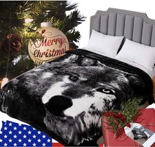 Wolf Throw Animal Blanket Queen Faux Fur Blanket 75" W x 90" H Ultra Plush Ko...