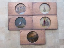 Lot of 5 Antique MAGIC LANTERN SLIDES McINTOSH STEREOPTICON wooden frames 4"x7"
